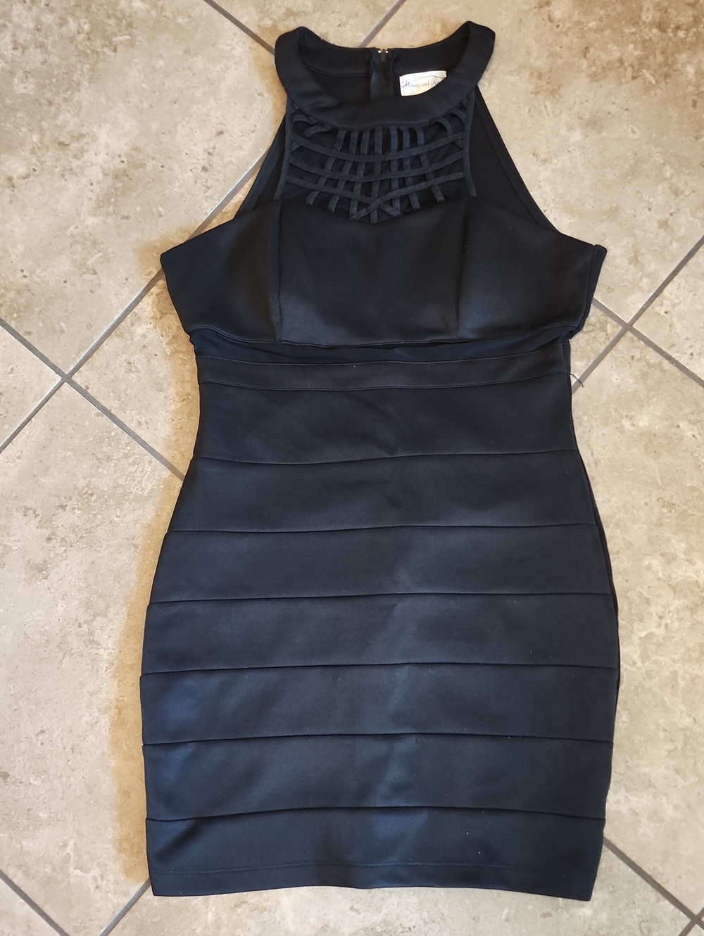 Honey and Rosie Black Halter Bandage Mini Dress XL